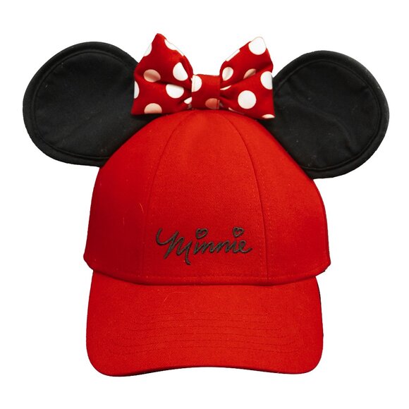 Disney Mouse Ear Hat Minnie Red Bow Polka Dot Snap Back Official Licensed Cap - Picture 1 of 9